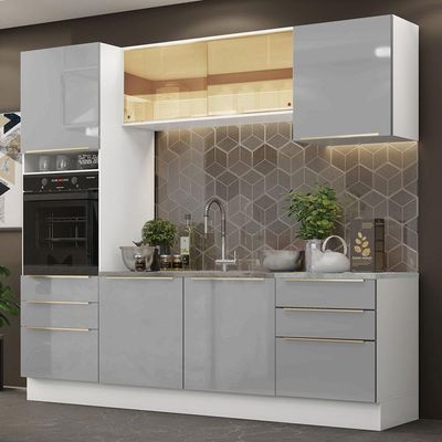 Cozinha Lux com Armário e Balcão Branco Cinza