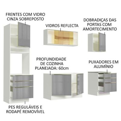 Cozinha Lux com Armário e Balcão Branco Cinza