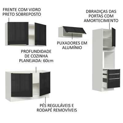 Cozinha Completa Lux com Armário e Balcão Branco Preto