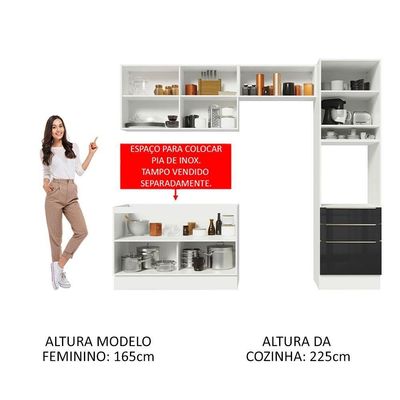 Cozinha Completa Lux com Armário e Balcão Branco Preto