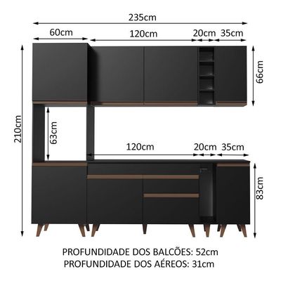 Cozinha Completa Madesa Reims com Armário e Balcão - Preto