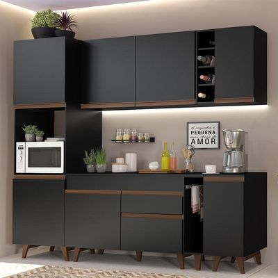 Cozinha Completa Madesa Reims com Armário e Balcão - Preto