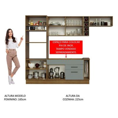 Cozinha Completa Madesa Agata com Armário e Balcão Cinza