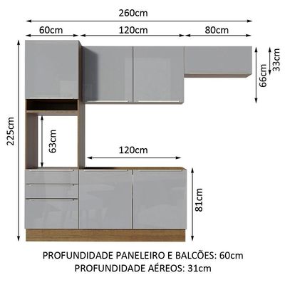Cozinha Completa Madesa Armário e Balcão 6 Portas 3 Gavetas