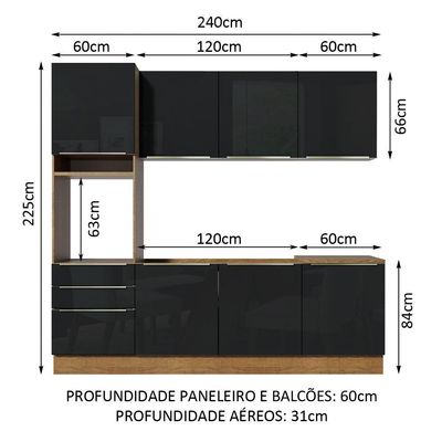 Cozinha Completa Madesa Armário e Balcão 7 Portas 3 Gavetas