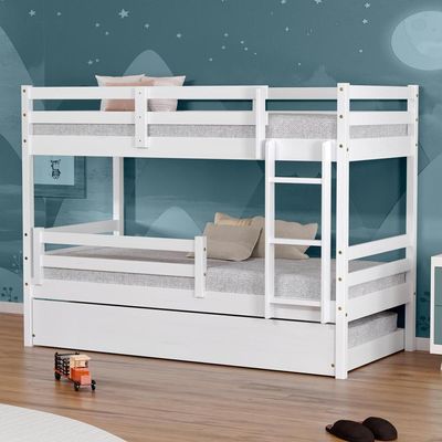 Treliche Infantil Slim Com Grade De Proteção Madeira Maciça Branco Housin
