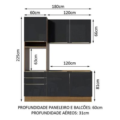 Cozinha Compacta Madesa Armário e Balcão 5 Portas 3 Gavetas