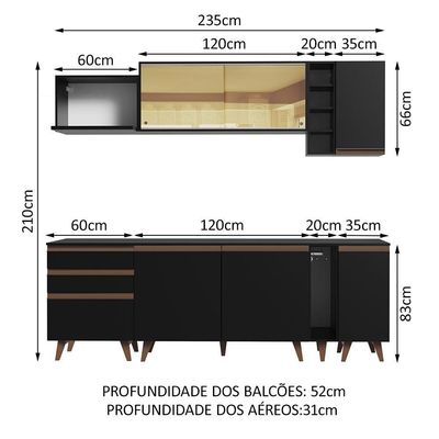 Cozinha Completa Madesa Reims com Armário e Balcão - Preto