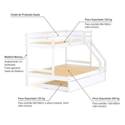 Treliche Com Cama Casal Eco Madeira Maciça Branco