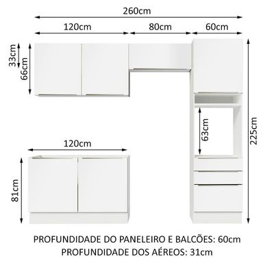 Cozinha Completa Madesa Lux 260005 Com Armário E Balcão