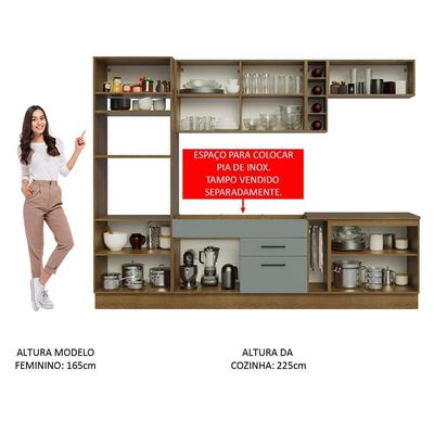 Cozinha Completa Madesa Agata com Armário e Balcão Cinza
