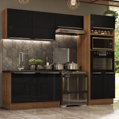 Cozinha Completa Madesa Lux Armário E Balcão - Rustic/preto