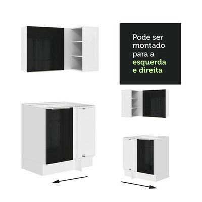Cozinha Completa Lux com Armário e Balcão Branco Preto
