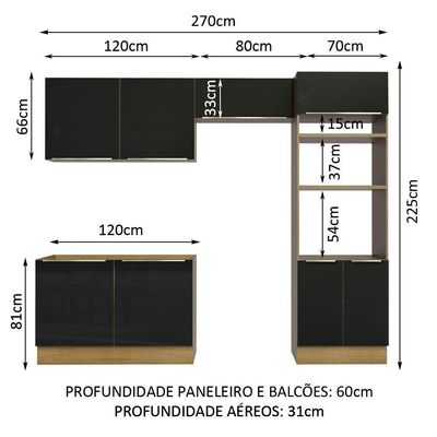 Cozinha Completa Madesa Lux Armário E Balcão - Rustic/preto