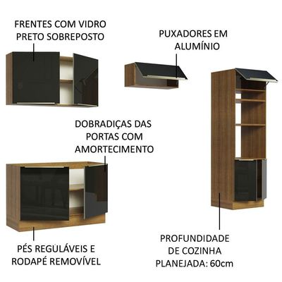 Cozinha Completa Madesa Lux Armário E Balcão - Rustic/preto