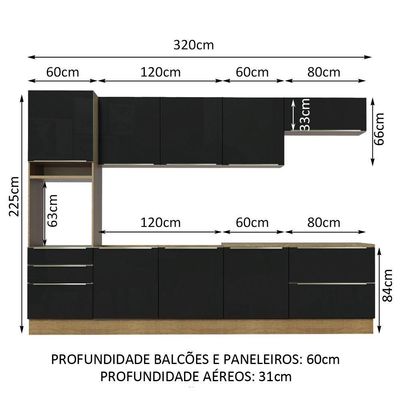 Cozinha Completa Madesa Com Armário E Balcão - Rustic/preto