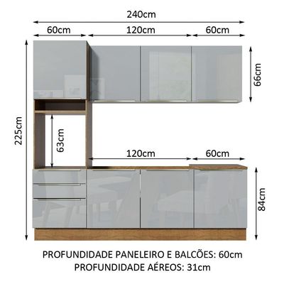 Cozinha Completa Madesa Armário e Balcão 7 Portas 3 Gavetas