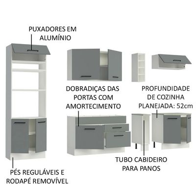 Cozinha Completa Madesa Agata Armário e Balcão Branco Cinza