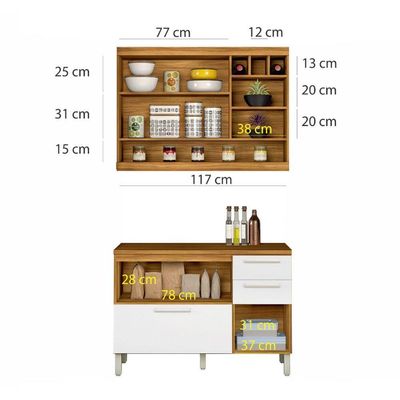 Cozinha Com 2 Peças Premium Mdf Nesher Freijó Com Branco