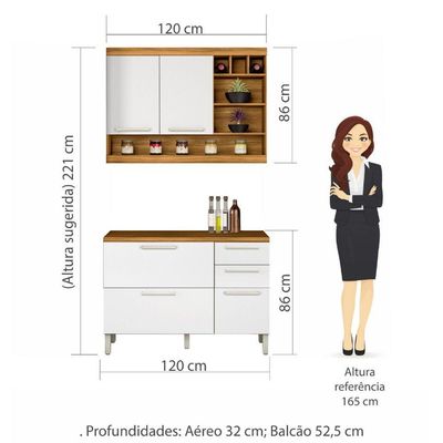 Cozinha Com 2 Peças Premium Mdf Nesher Freijó Com Branco