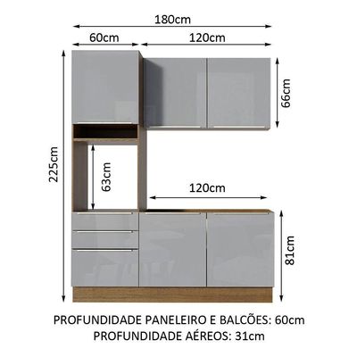 Cozinha Compacta Madesa Armário e Balcão 5 Portas 3 Gavetas
