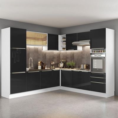 Cozinha Completa Lux com Armário e Balcão Branco Preto