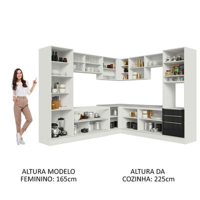 Cozinha Completa Lux com Armário e Balcão Branco Preto