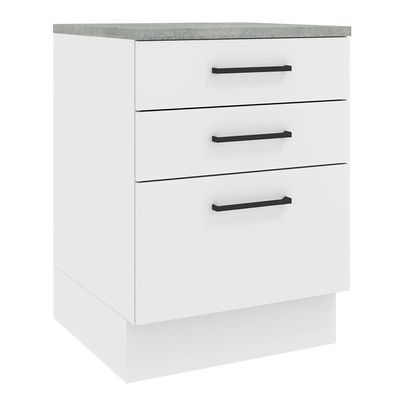 Balcão Madesa Agata 60 Cm 3 Gavetas - Branco Rustic/branco