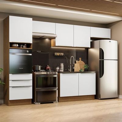 Cozinha 340001 Com Armário E Balcão Rustic/Branco Veludo