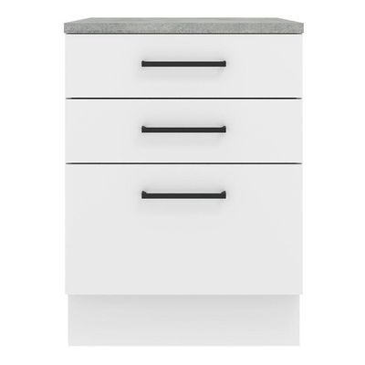 Balcão Madesa Agata 60 Cm 3 Gavetas - Branco Rustic/branco