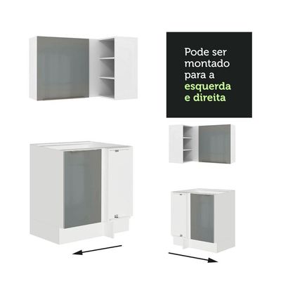 Cozinha Completa Lux com Armário e Balcão Branco Cinza
