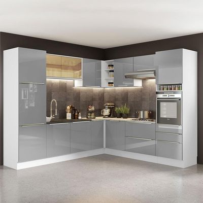Cozinha Completa Lux com Armário e Balcão Branco Cinza