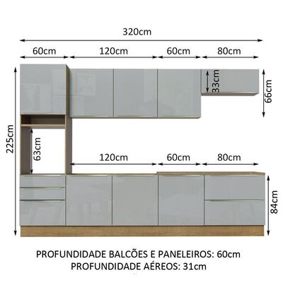 Cozinha Completa Madesa Com Armário e Balcão - Rustic/cinza