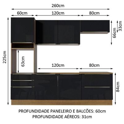 Cozinha Completa Madesa Armário e Balcão 6 Portas 5 Gavetas