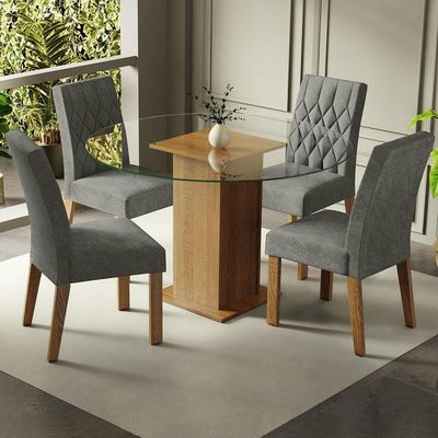 Conjunto Sala De Jantar Mesa Tampo De Vidro 4 Cadeiras