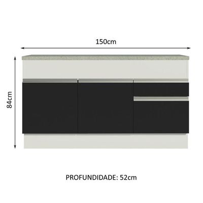 Balcão Pia Madesa Glamy 150Cm 2 Portas 2 Gaveta Branco Preto