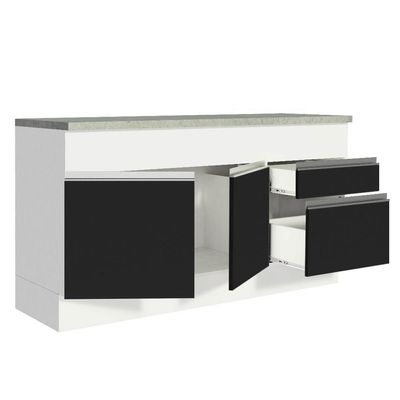 Balcão Pia Madesa Glamy 150Cm 2 Portas 2 Gaveta Branco Preto