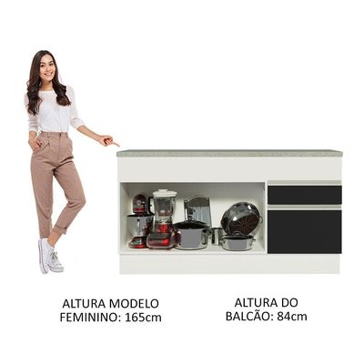 Balcão Pia Madesa Glamy 150Cm 2 Portas 2 Gaveta Branco Preto