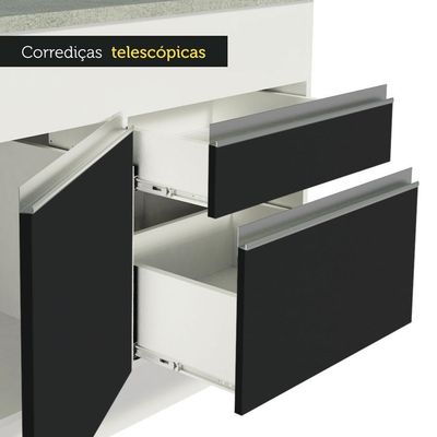 Balcão Pia Madesa Glamy 150Cm 2 Portas 2 Gaveta Branco Preto