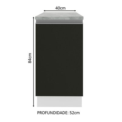 Balcão Glamy 40cm 1 Porta Branco Preto