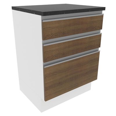 Balcão Madesa Acordes 100% Mdf 60 Cm 3 Gavetas Branco/rustic