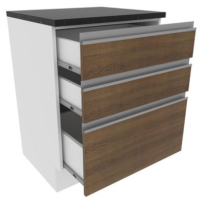 Balcão Madesa Acordes 100% Mdf 60 Cm 3 Gavetas Branco/rustic