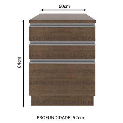 Balcão Glamy 60cm 3 Gavetas Rustic Madesa