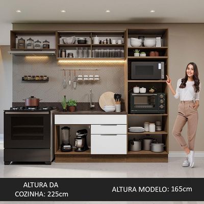 Armário De Cozinha Completa 270cm Rustic/branco Stella Madesa 08 Rustic/branco