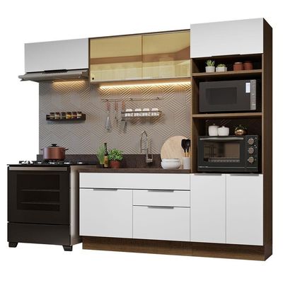 Armário De Cozinha Completa 270cm Rustic/branco Stella Madesa 08 Rustic/branco