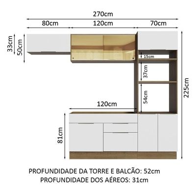 Armário De Cozinha Completa 270cm Rustic/branco Stella Madesa 08 Rustic/branco