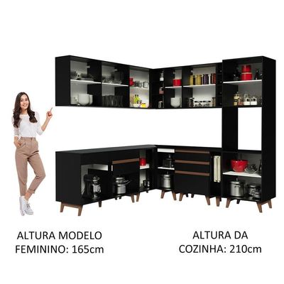 Cozinha Completa Canto Madesa Reims Armário e Balcão Preto