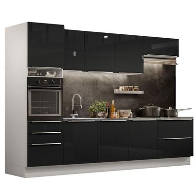 Cozinha Completa Com Armário e Balcão - Branco/preto