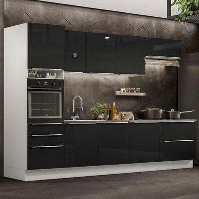 Cozinha Completa Com Armário e Balcão - Branco/preto