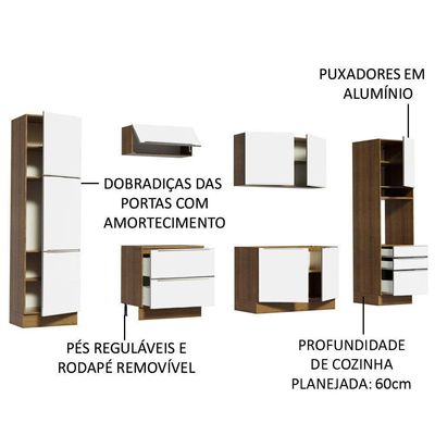 Cozinha Completa Lux Com Armário E Balcão 9 Portas 5 Gavetas